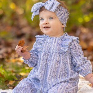 Mabel & Honey Georgina Romper and Matching Bow 18M